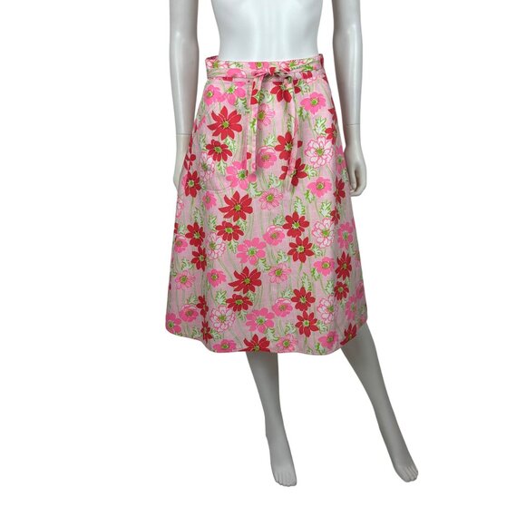 Vintage Dresses & Skirts - Vintage 70s Wrap Skirt Womens M Neon Pink Red Floral Print Liza by Lilly Pulitze